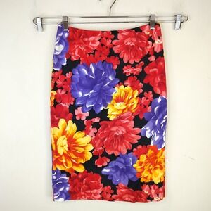 City Silk Floral Pencil Skirt 6 Womens Bold Vibrant Blooms Stretch Multicolor